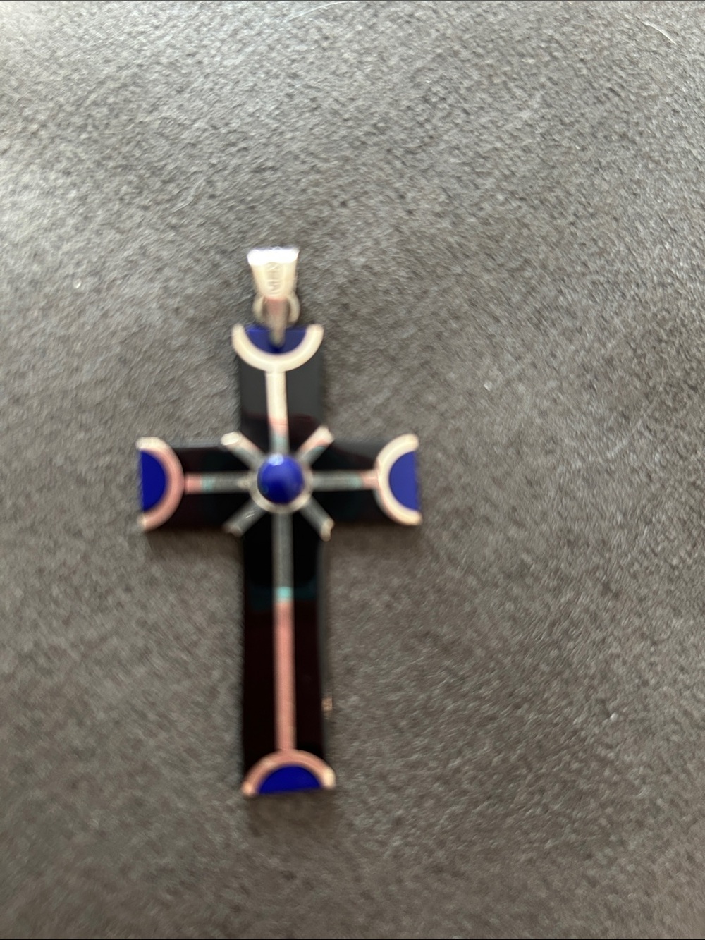 Sterling silver cross with lapis
& hematite